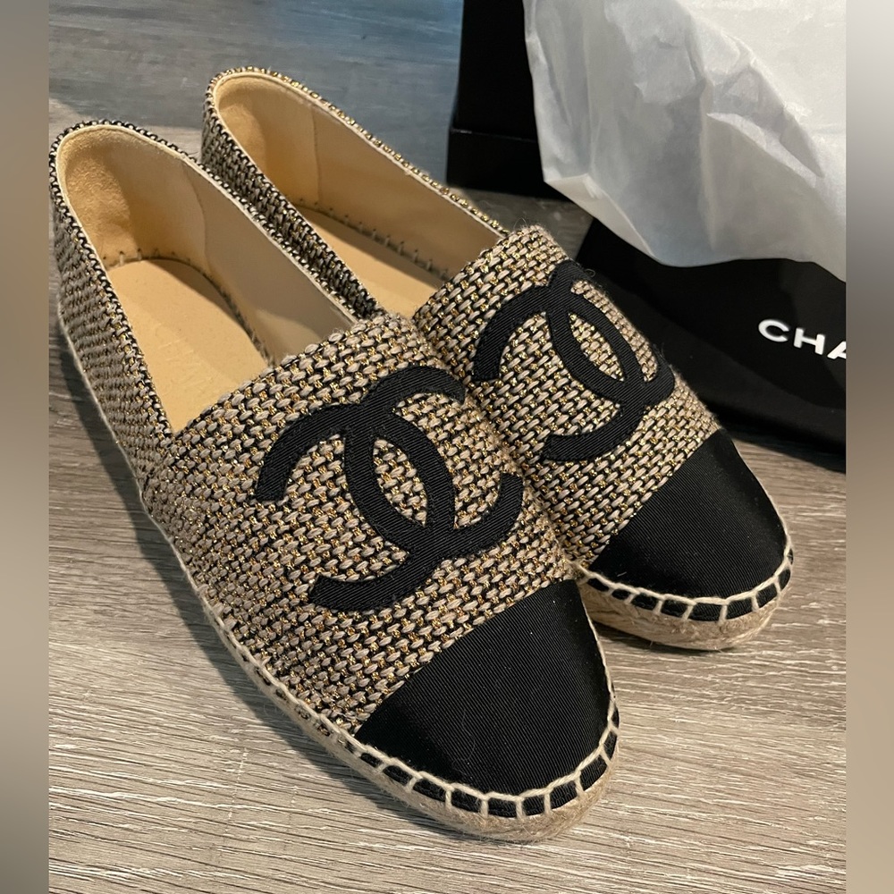 NWT CHANEL | Espadrilles | Gold Beige Black | Sz 36